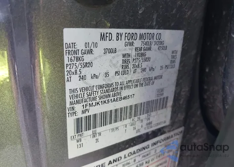 2010 Ford Expedition El Limited from USA, damaged, VIN 1FMJK1K51AEB46517